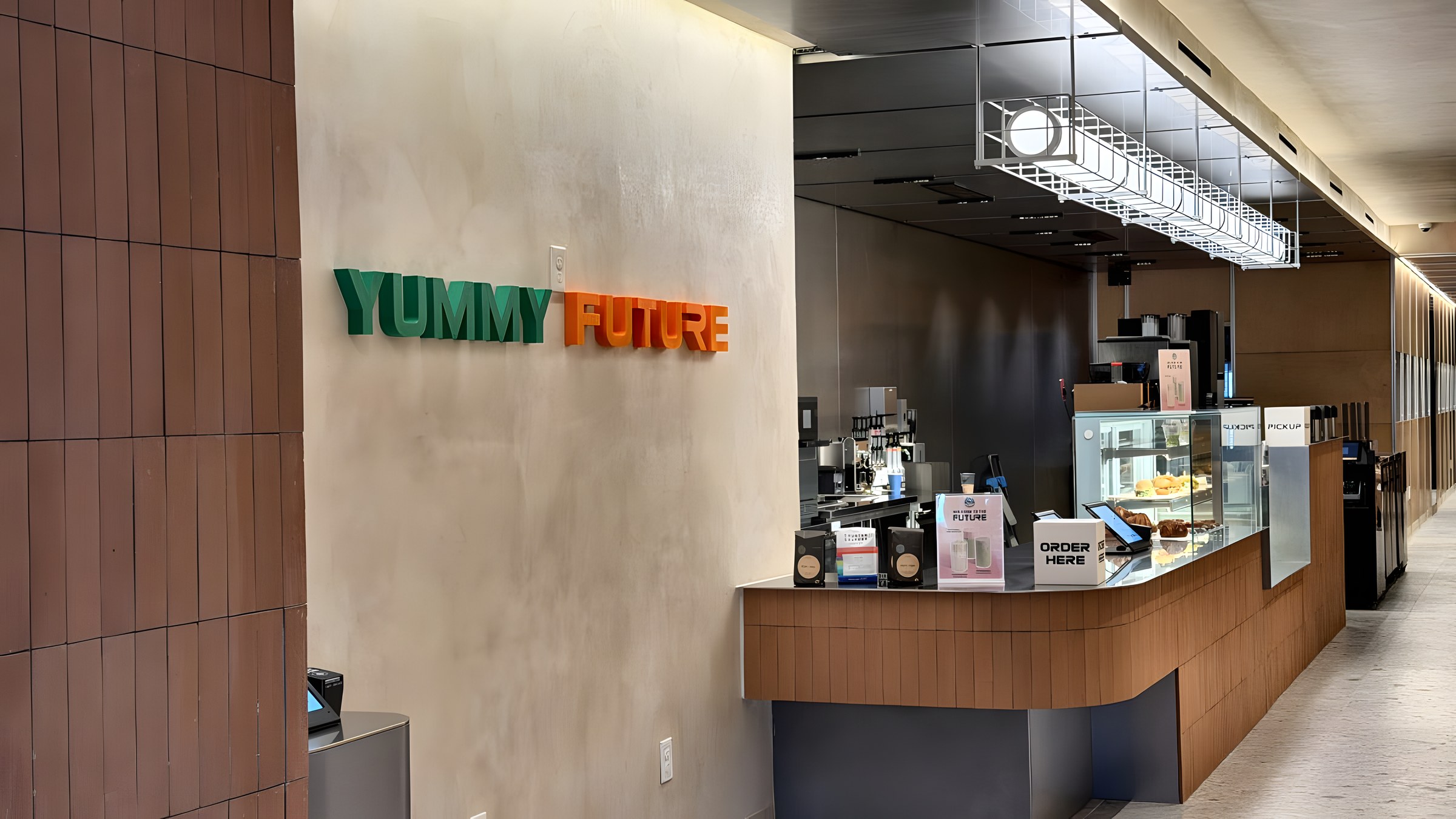 Inside Yummy Future Bay, Palo Alto: the counter and the robot bar